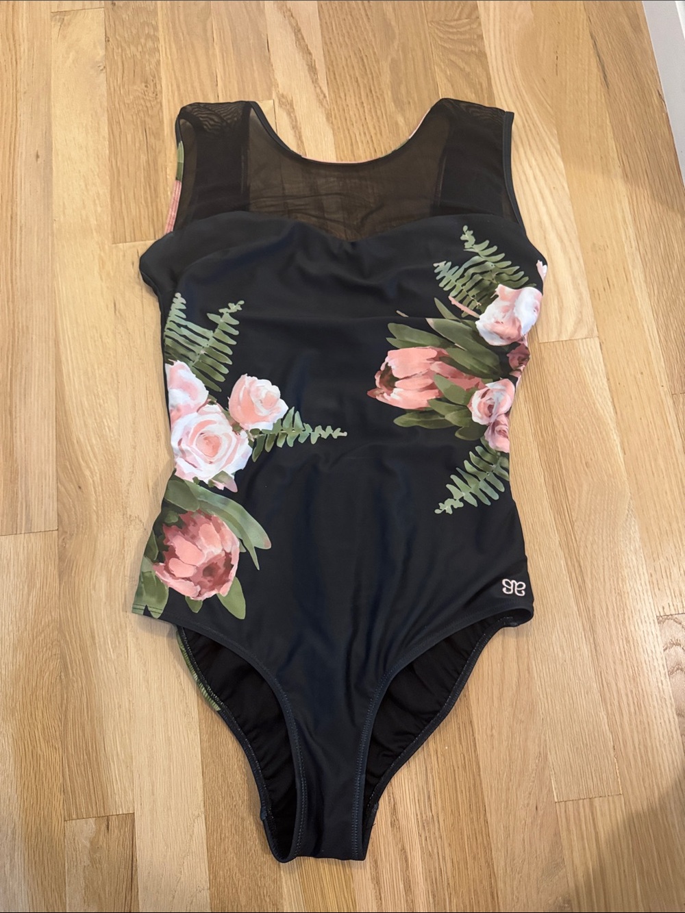 Albion Black One-Piece Swimsuit with Pink Floral Print